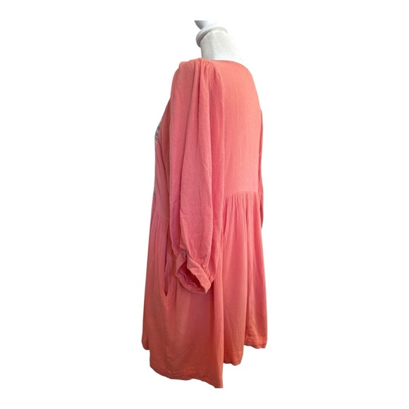 Umgee Coral Orange Boho Tunic V Neck Woven Oversized Top - Picture 5 of 7